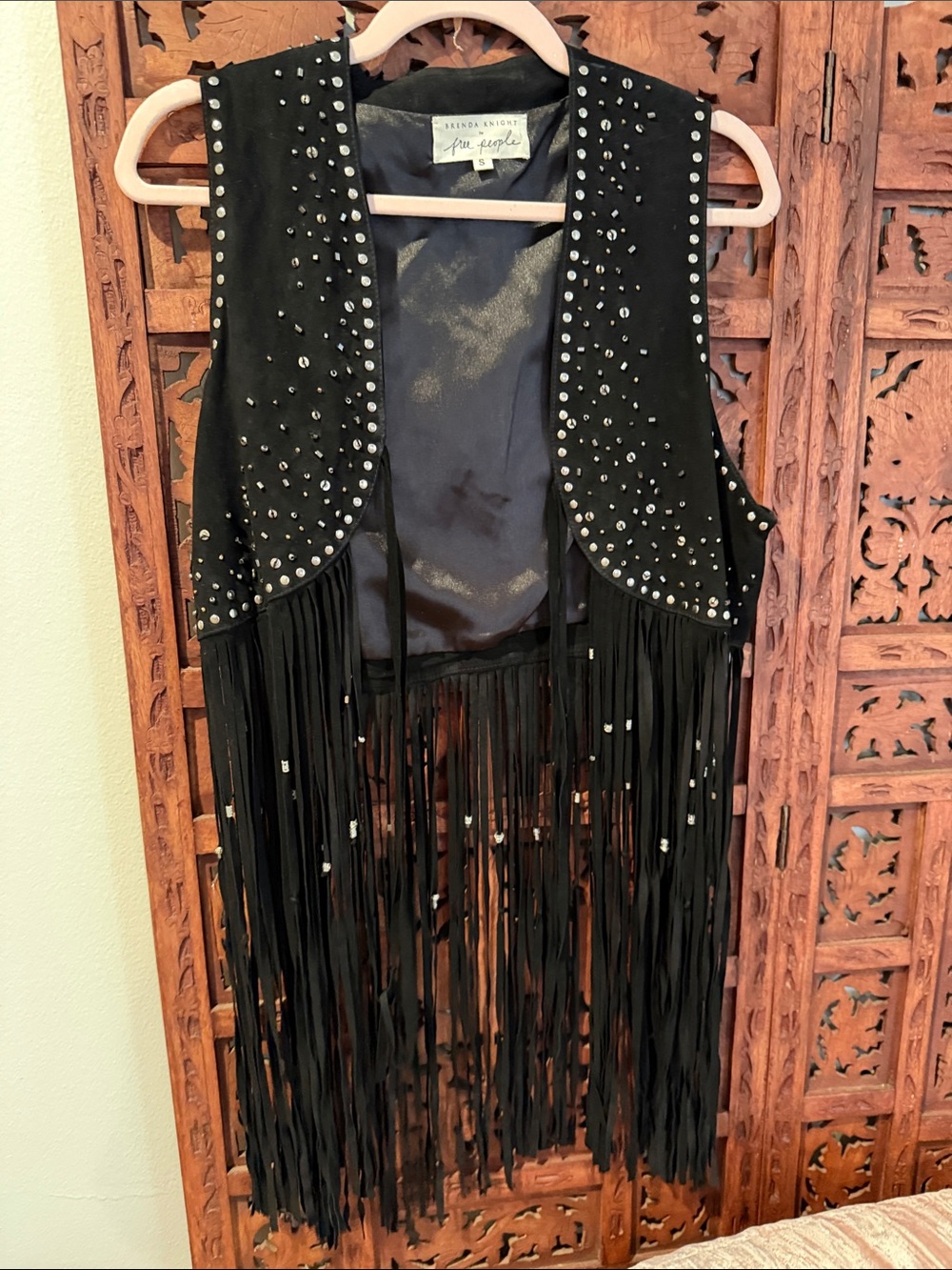 Free People x Brenda Knight suede Black Studded Fringe Vest fabulous!